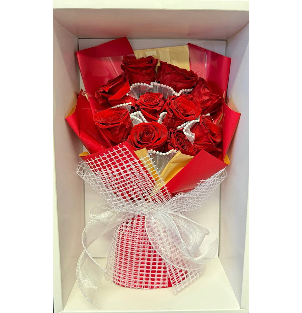 10 Red Roses Preserved in a box - Blossom  By Daisy