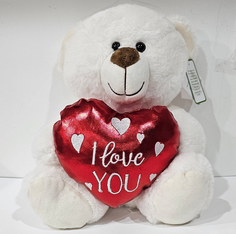 Red Heart Teddy Bear In White - Blossom  By Daisy