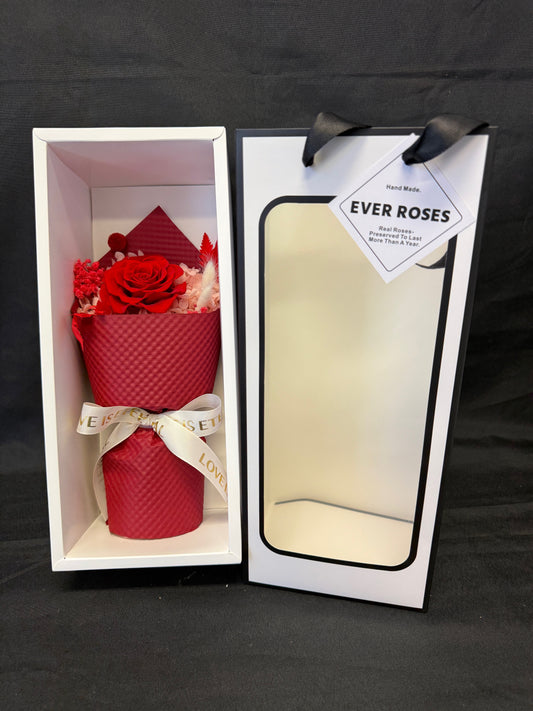 Single red rose preserved bouquet - Blossom  By Daisy