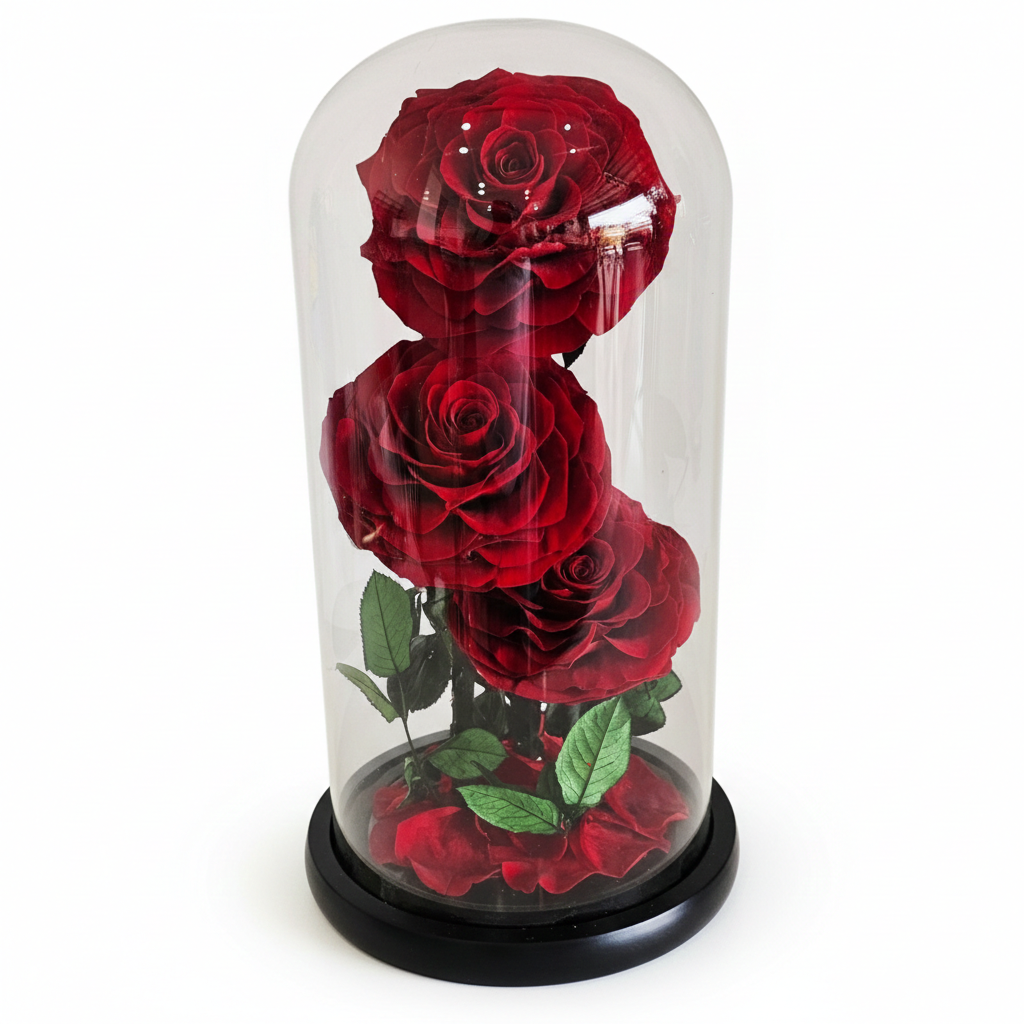 Classic Red Roses Preserved In a Dome.( 3 Roses) - Blossom  By Daisy
